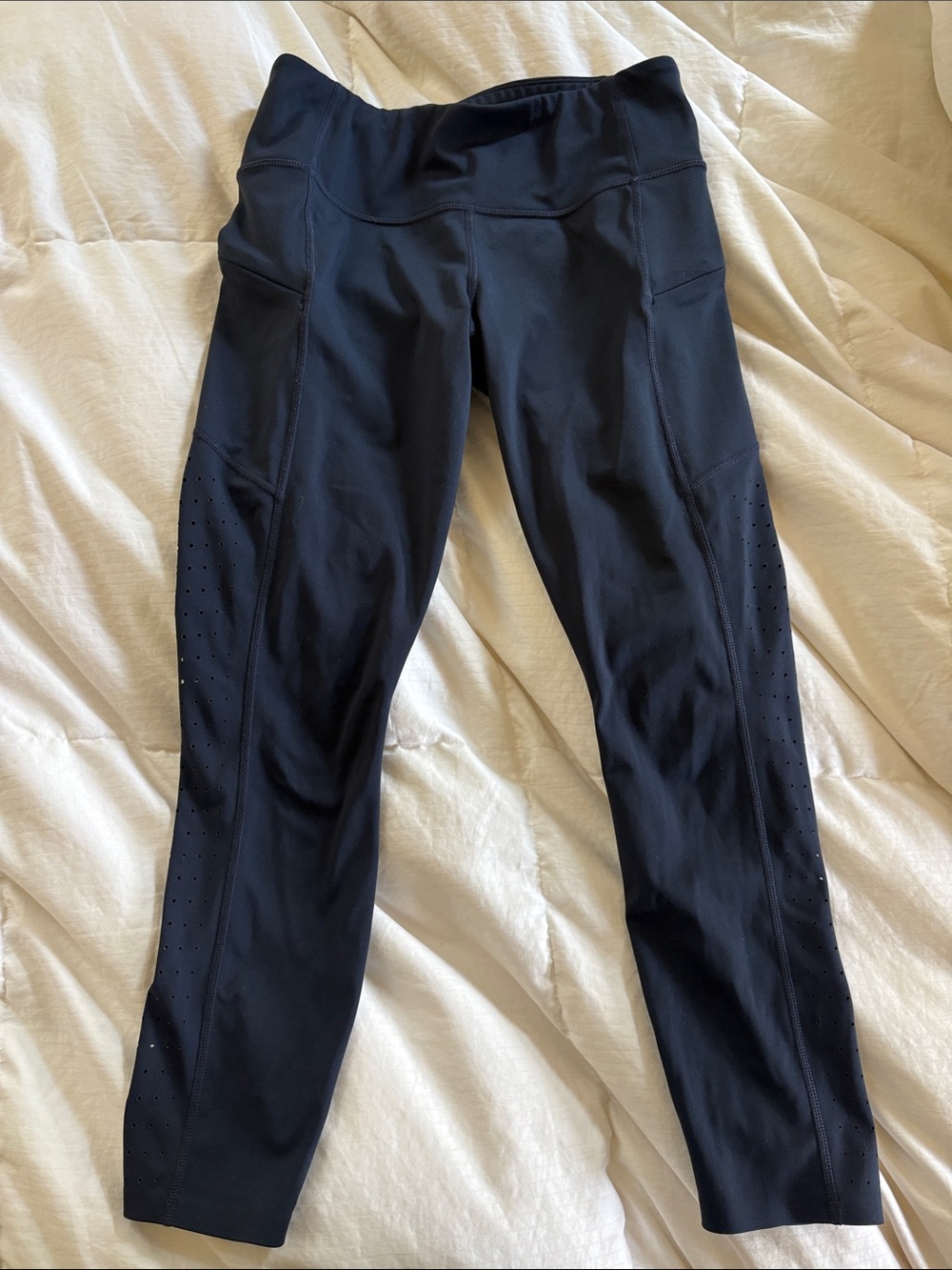 Athleta Black High-Rise Performance Leggings with Perforated Side Panels
